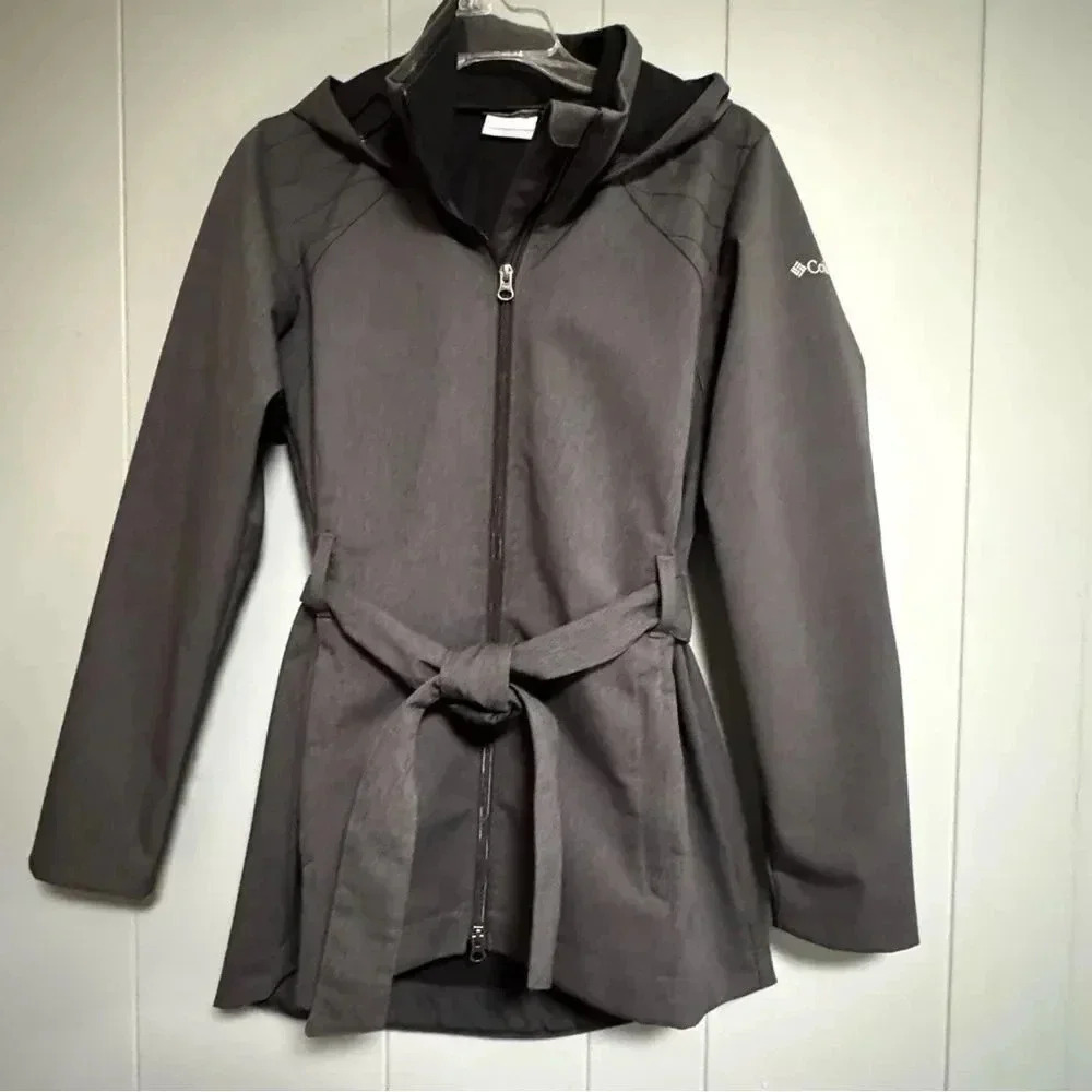COLUMBIA Take to the Streets II Trench Coat  Tie Waist Hood Gray Size Small